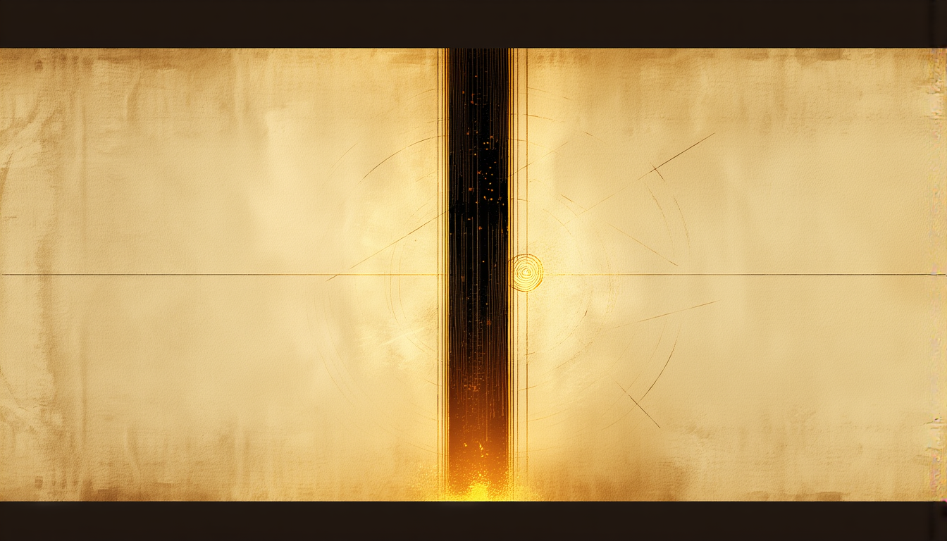 A wall of pure light with one narrow dark gap at the center