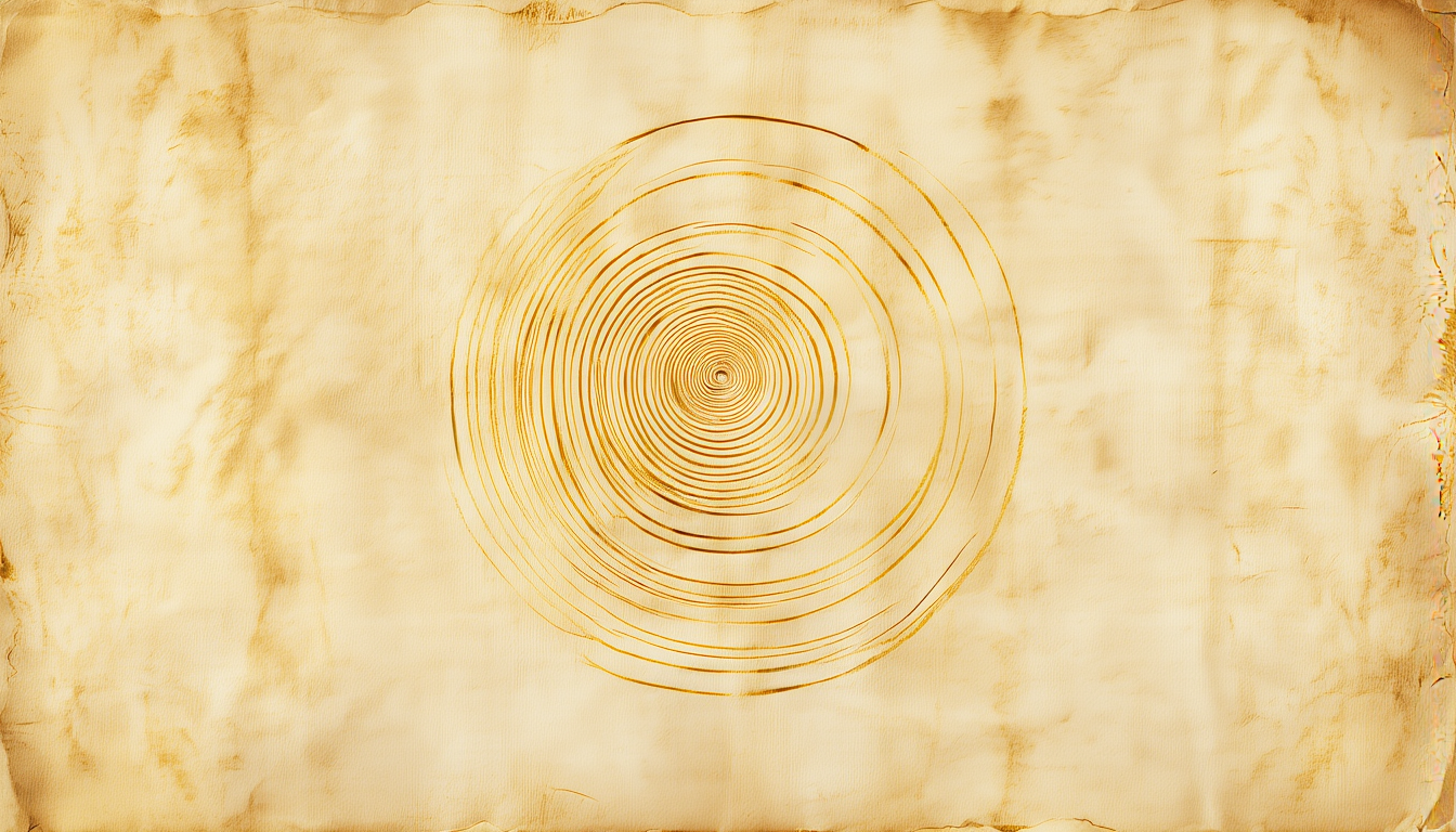 Concentric golden rings of a slow breath on parchment